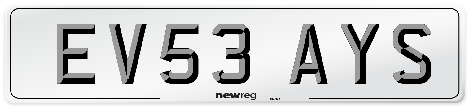 EV53 AYS Number Plate from New Reg